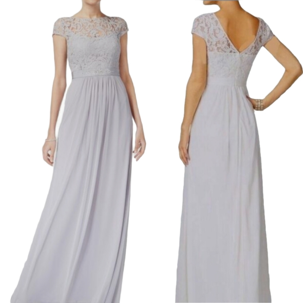 Adrianna Papell‎ Lace Illusion Gown Silver 4